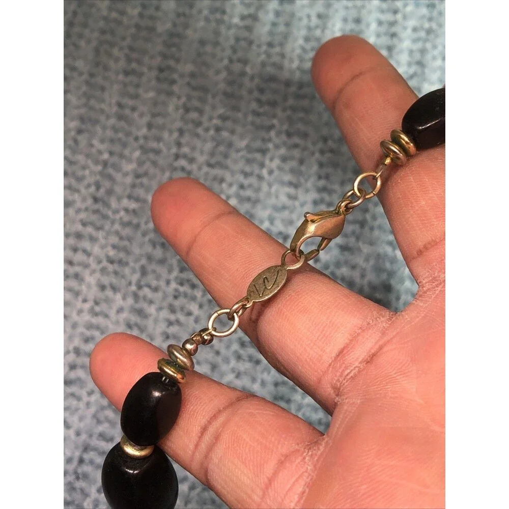 Liz Claiborne Necklace Black Lucite Beads Gold Tone 28